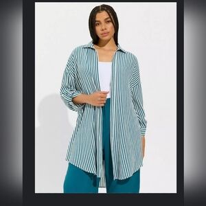 Torrid Teal and White Striped Kimono Shirt